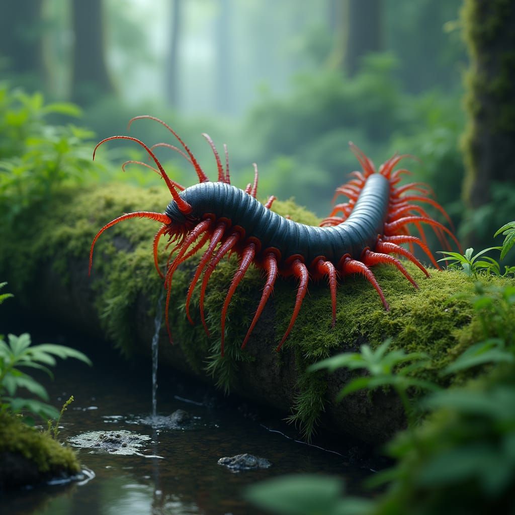 Giant Centipede Crawling in Carboniferous Fern Swamp