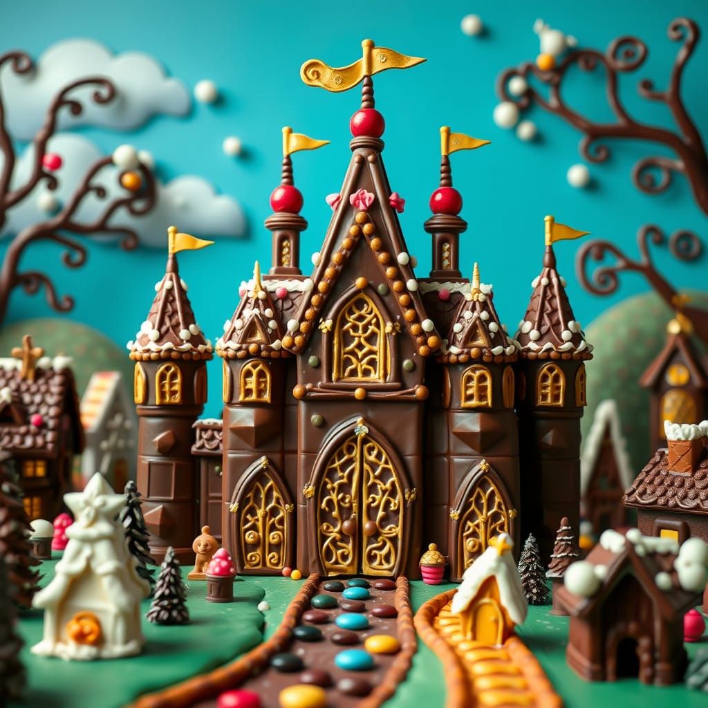 Chocolate Palace in a Whimsical Fantasy Kingdom