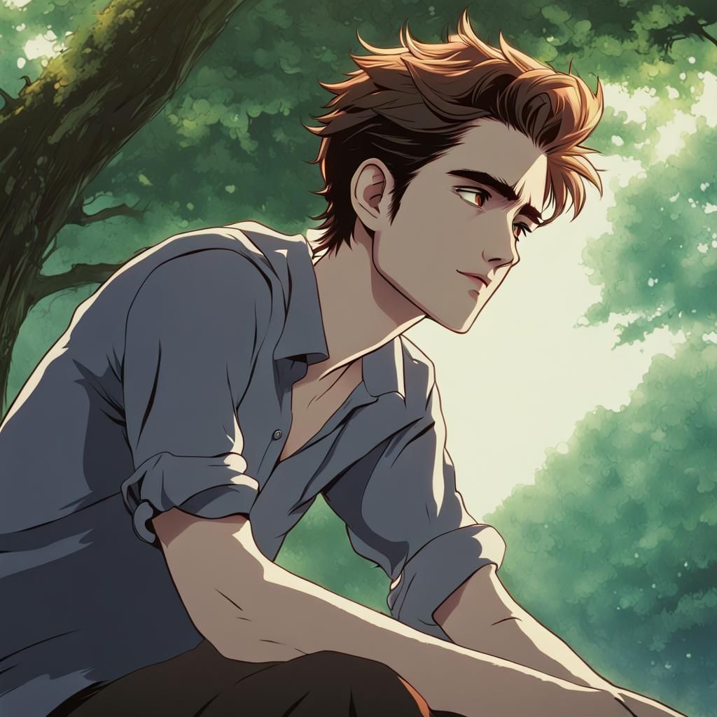 Anime Key Visual of Edward Cullen in Ghibli Style