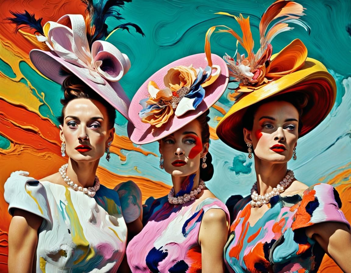 Ascot Socialites in Surreal Impasto Style