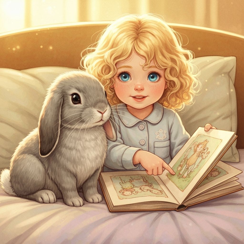 Girl Reads to Bunny in Beatrix Potter Style