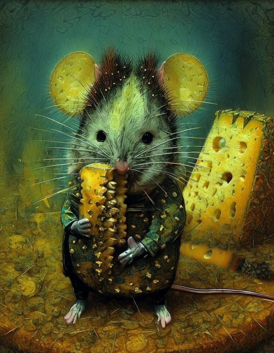 Punk mouse nibbling on cheese 🧀
