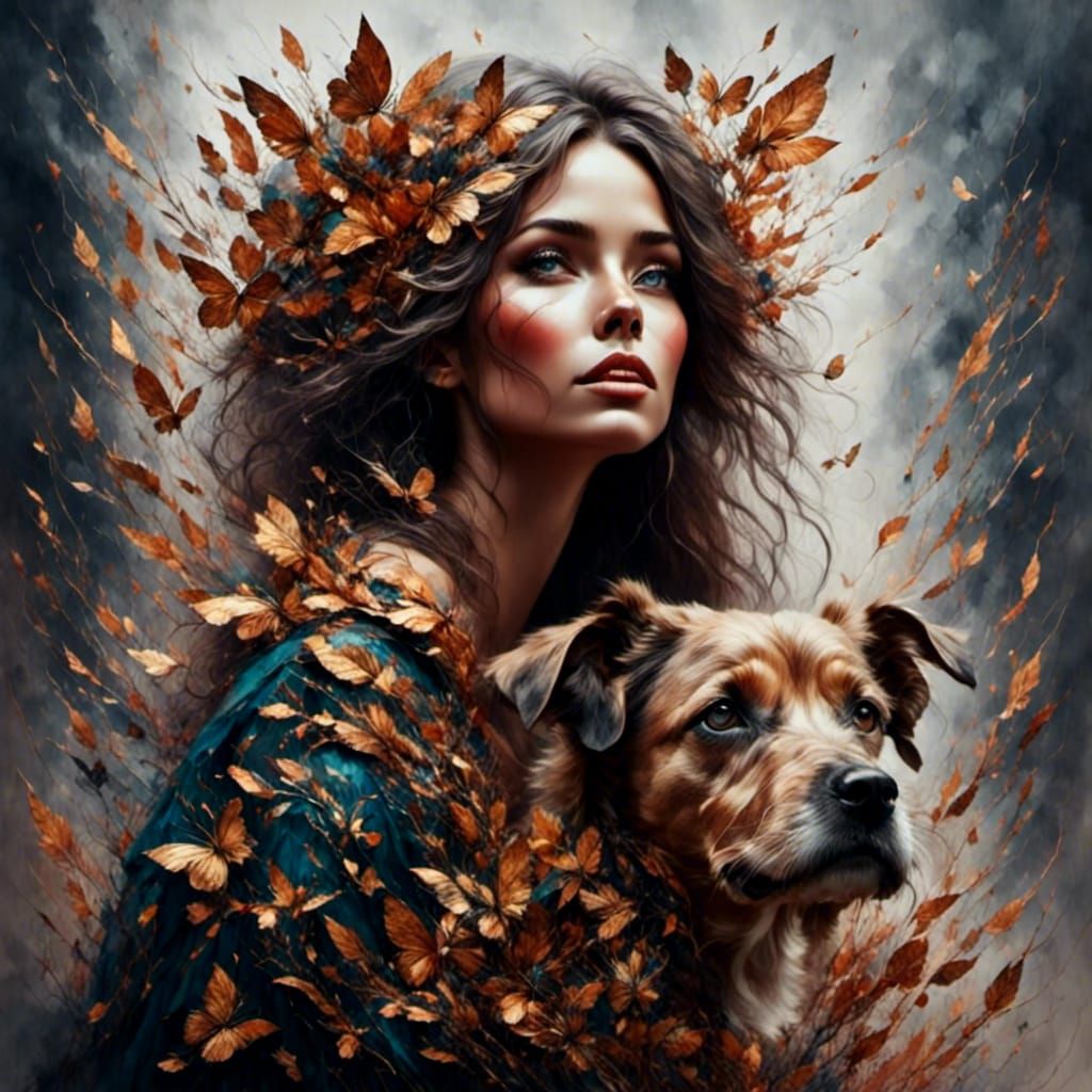 Impressionist Painting of Woman with Irish Setter