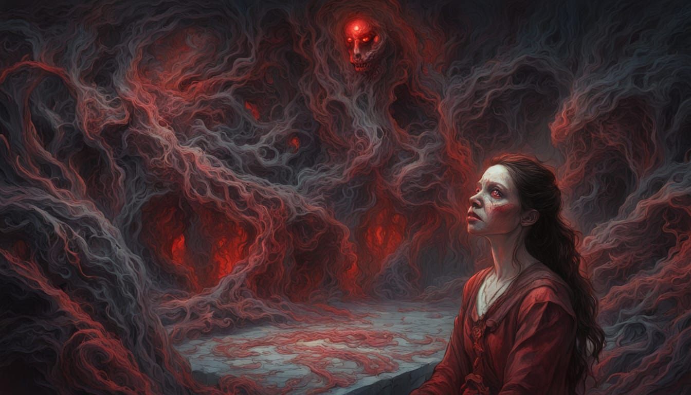 Woman in Ominous Red Glow, Cyberpunk Concept Art Style