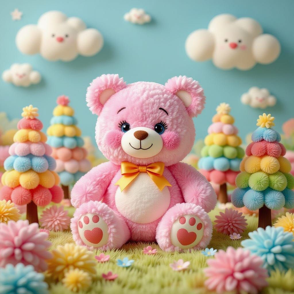 Pom Pom Care Bear in Whimsical Forest
