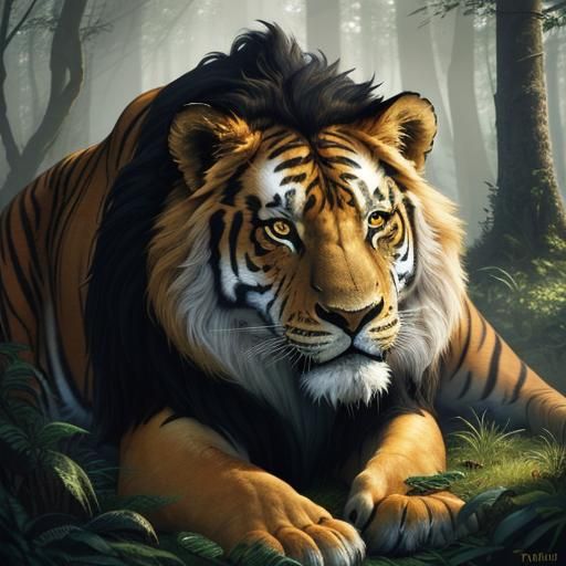 Lion-Tiger Hybrid Pride in Oil Painting Style