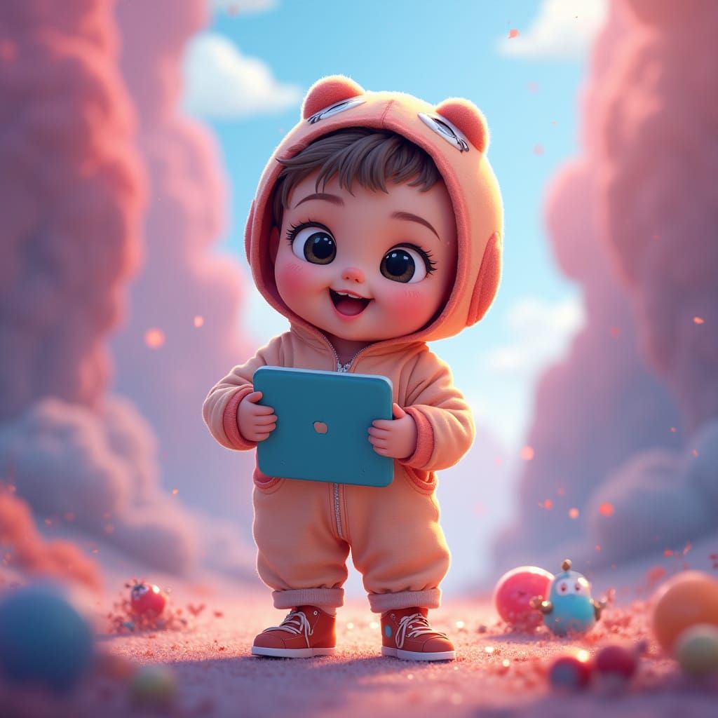 Cute Baby in Futuristic Digital Art Style