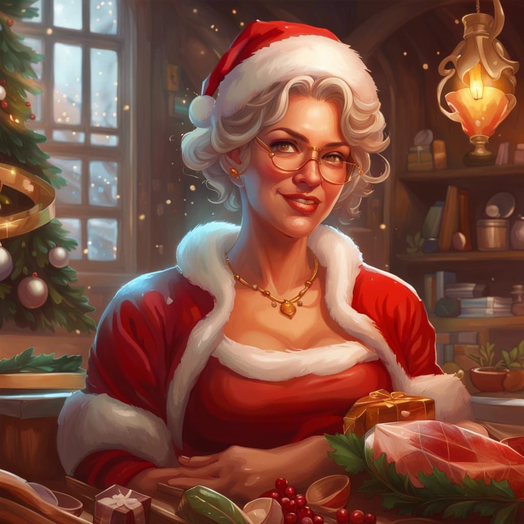 Santa's Wife Preparing Christmas Recipe, Art Nouveau Portrai...