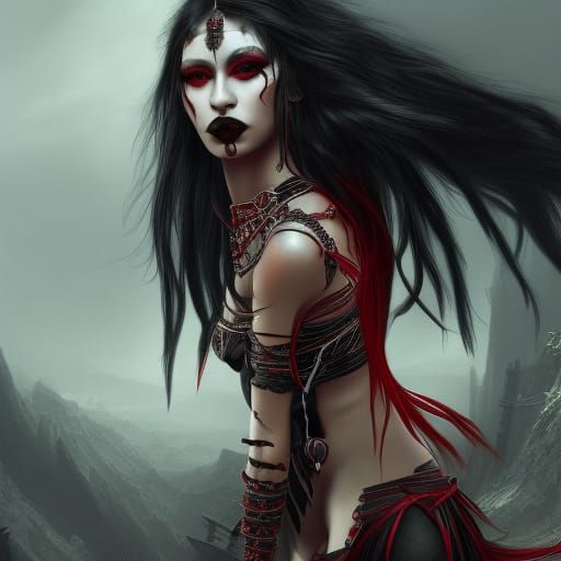 Gothic Ebony Tribal Warrior in Detailed Matte Painting