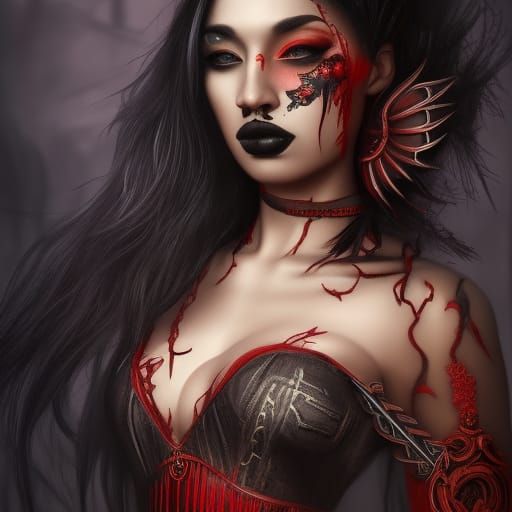 Ebony Tribal Warrior Woman in Gothic Fantasy Art