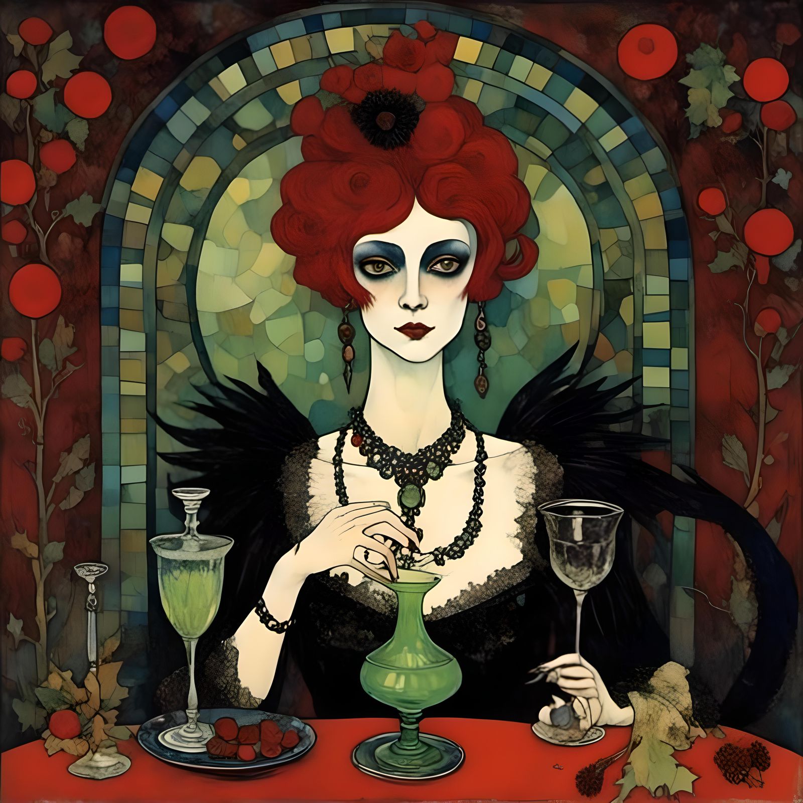 Gothic Vampire with Absinthe in Rococo-Horrorcore Style