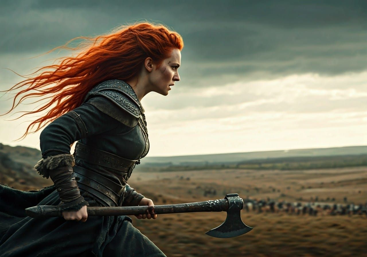 Fierce Redhead Warrior Charges into Battle