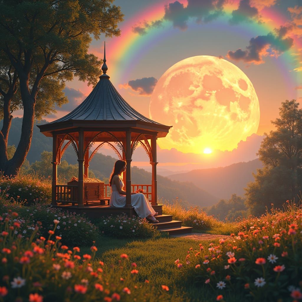Gazebo in Rainbow Meadow: Trending Artstation Splash Screen
