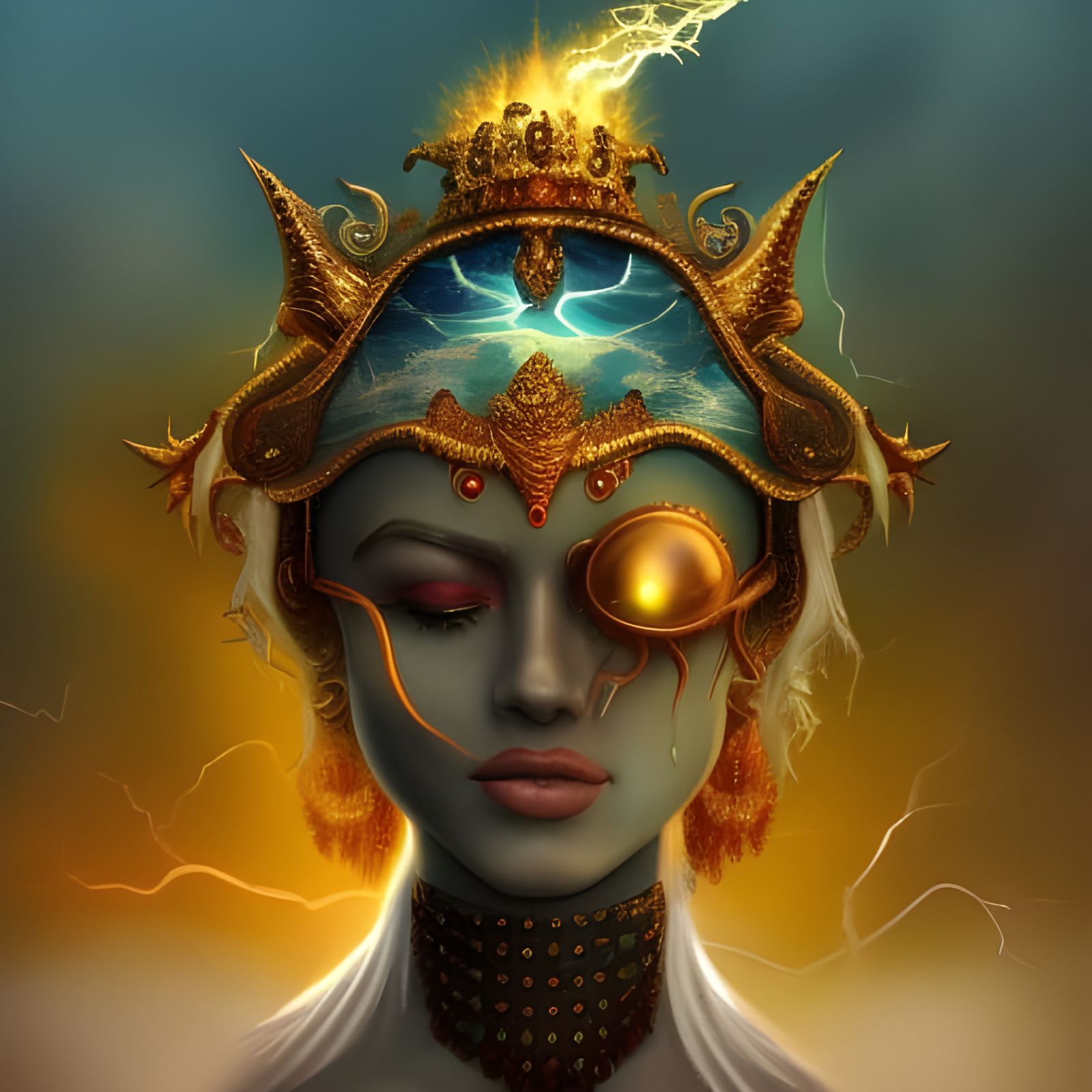 Hyperrealistic Temples Amidst Storm with Rainbow