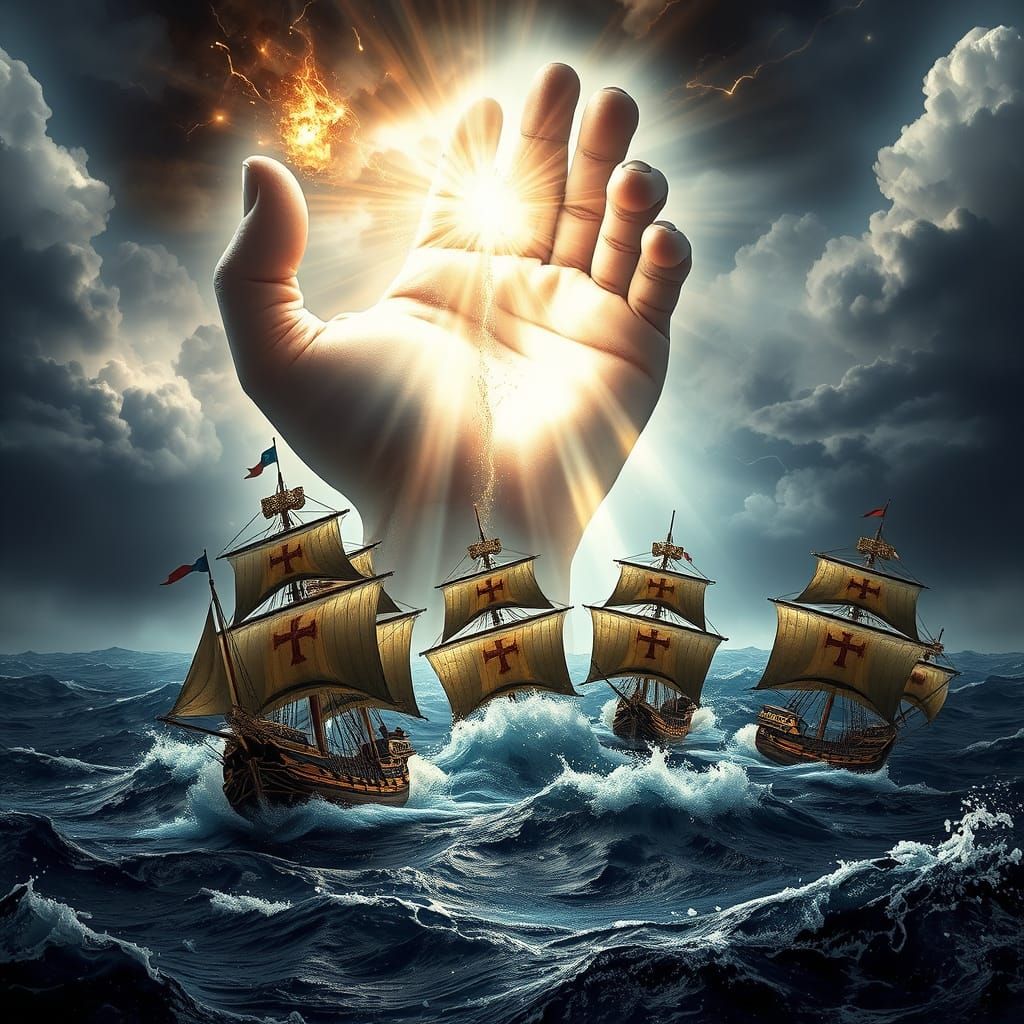Divine Hand Plunges Galleons into the Sea