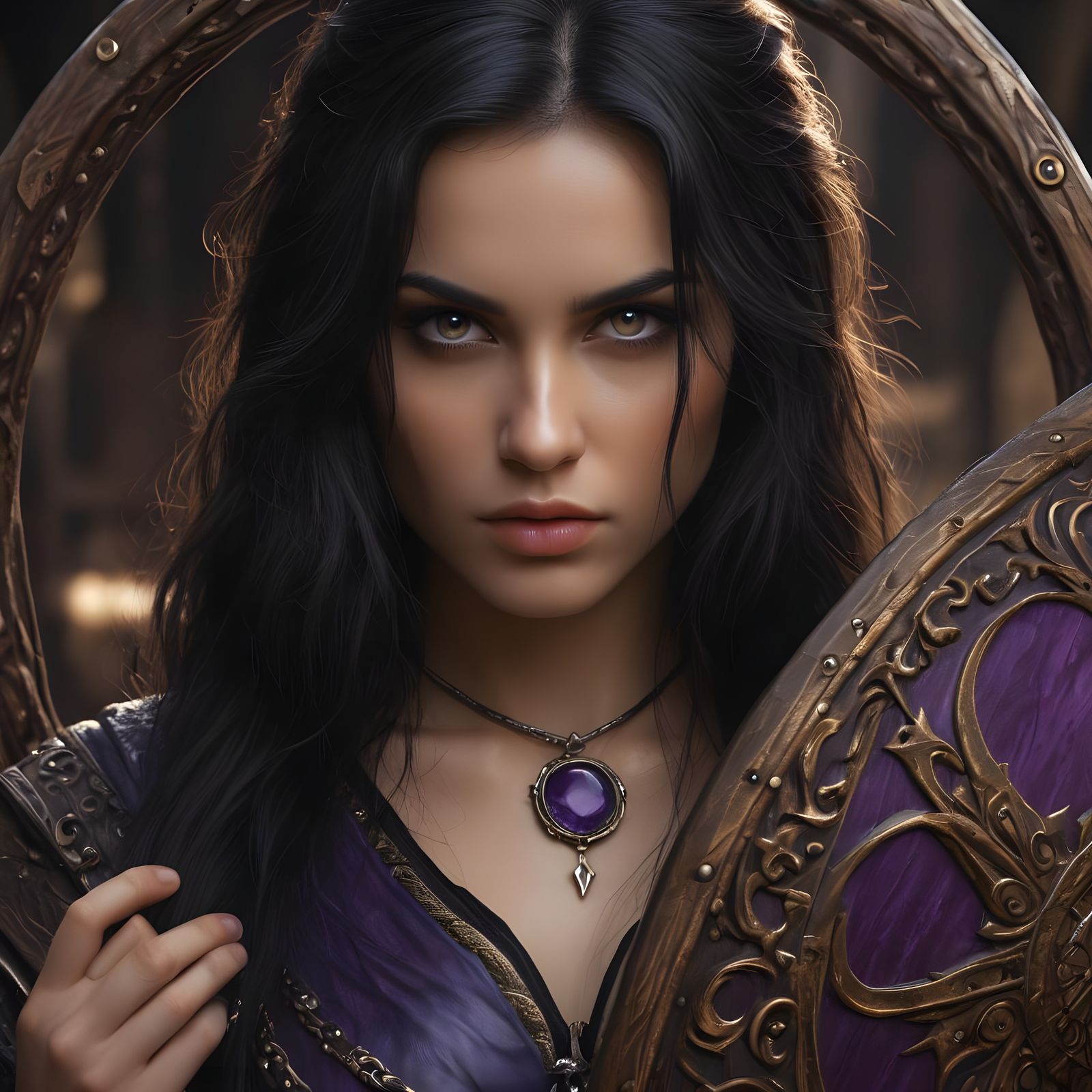 Nordic Valkyrie Goddess in Deep Purple Regalia