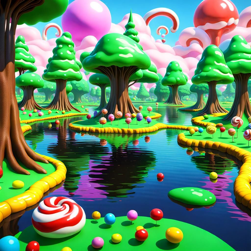 Candyland Molasses Swamp: A 3D Rendered Scene