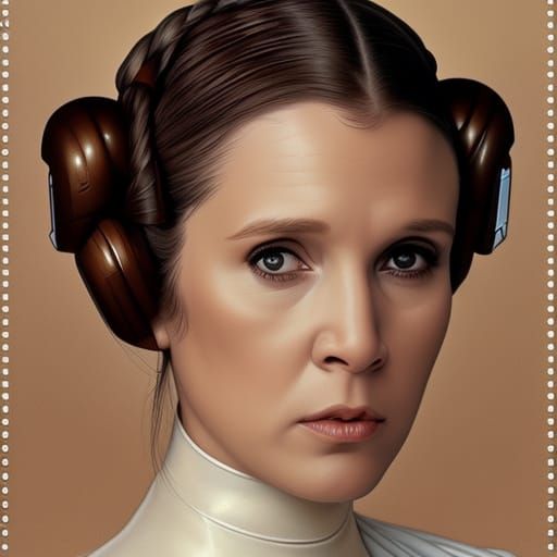 Princess Leia Postage Stamp Art by Rutkowski and Mucha