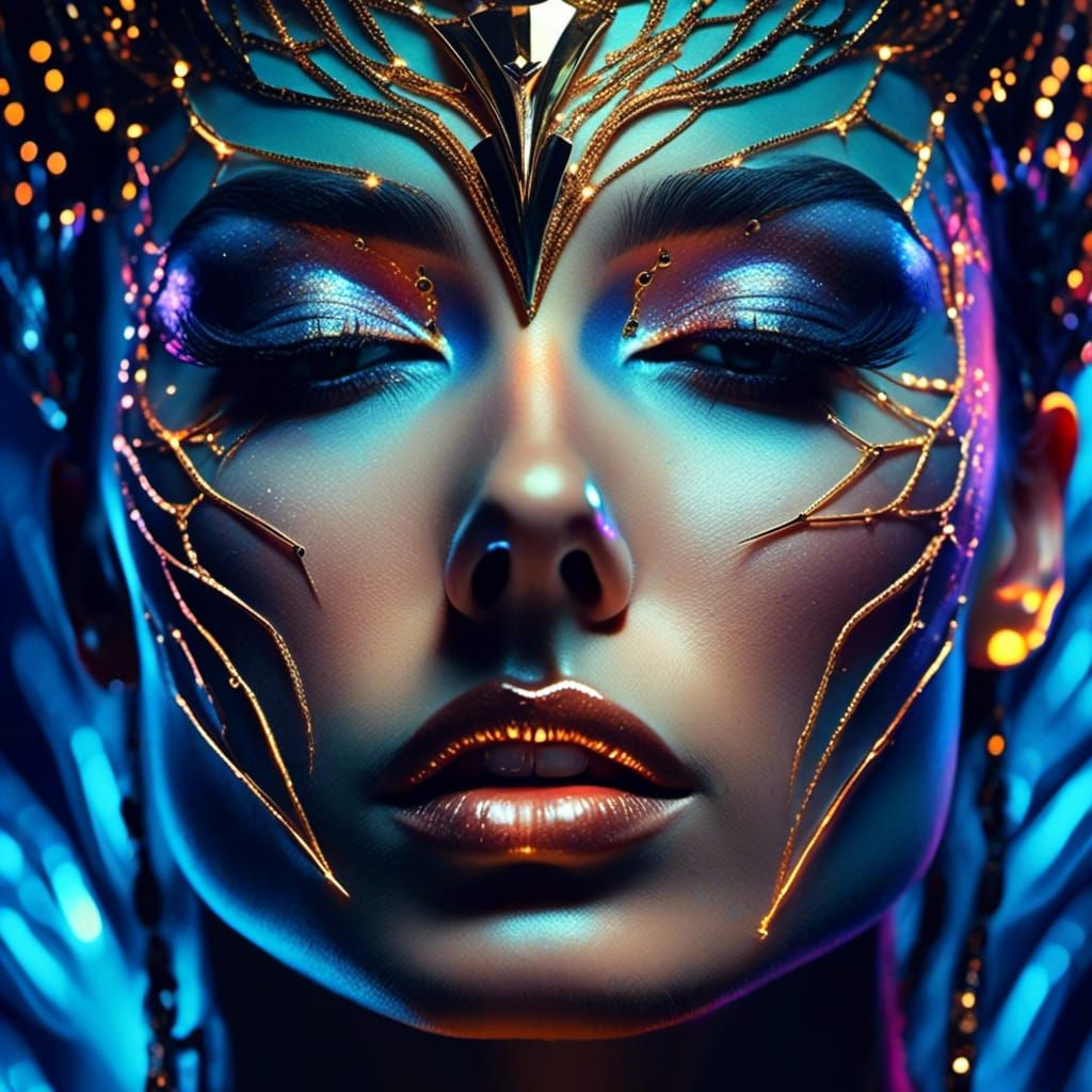 Surreal Portrait of Woman with Glowing Scars