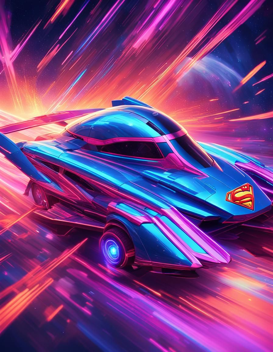 Futuristic Superman Car Speeding Through Space