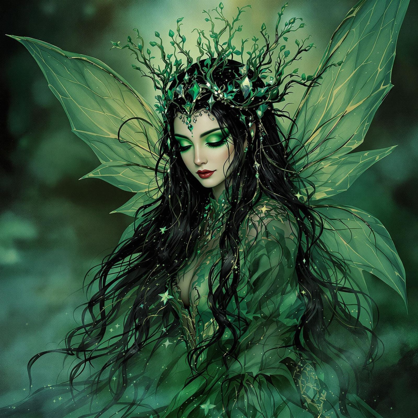 Ethereal Faerie Queen in Emerald Splendor