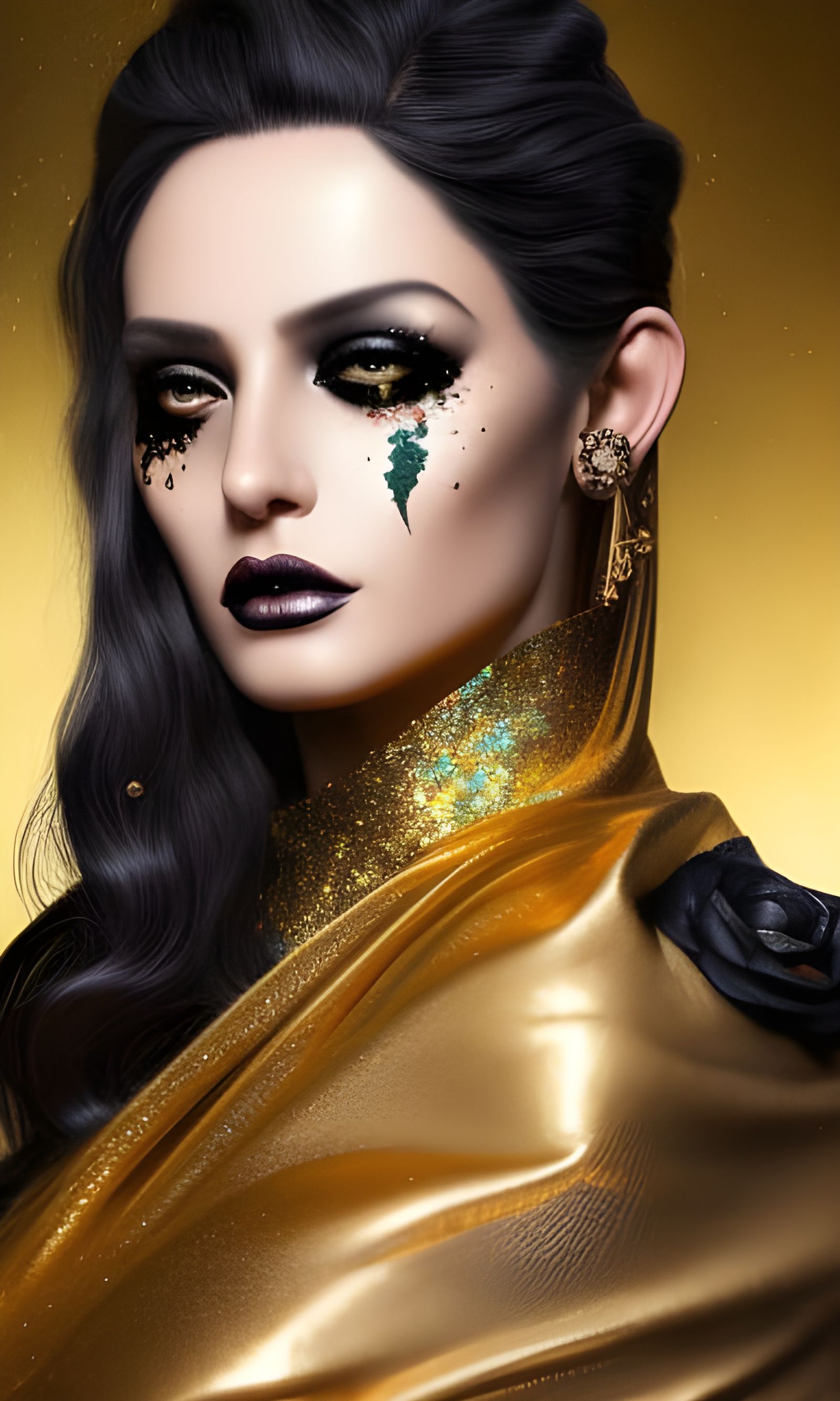 Punk Rock Goddess Portrait with Gold Glitter