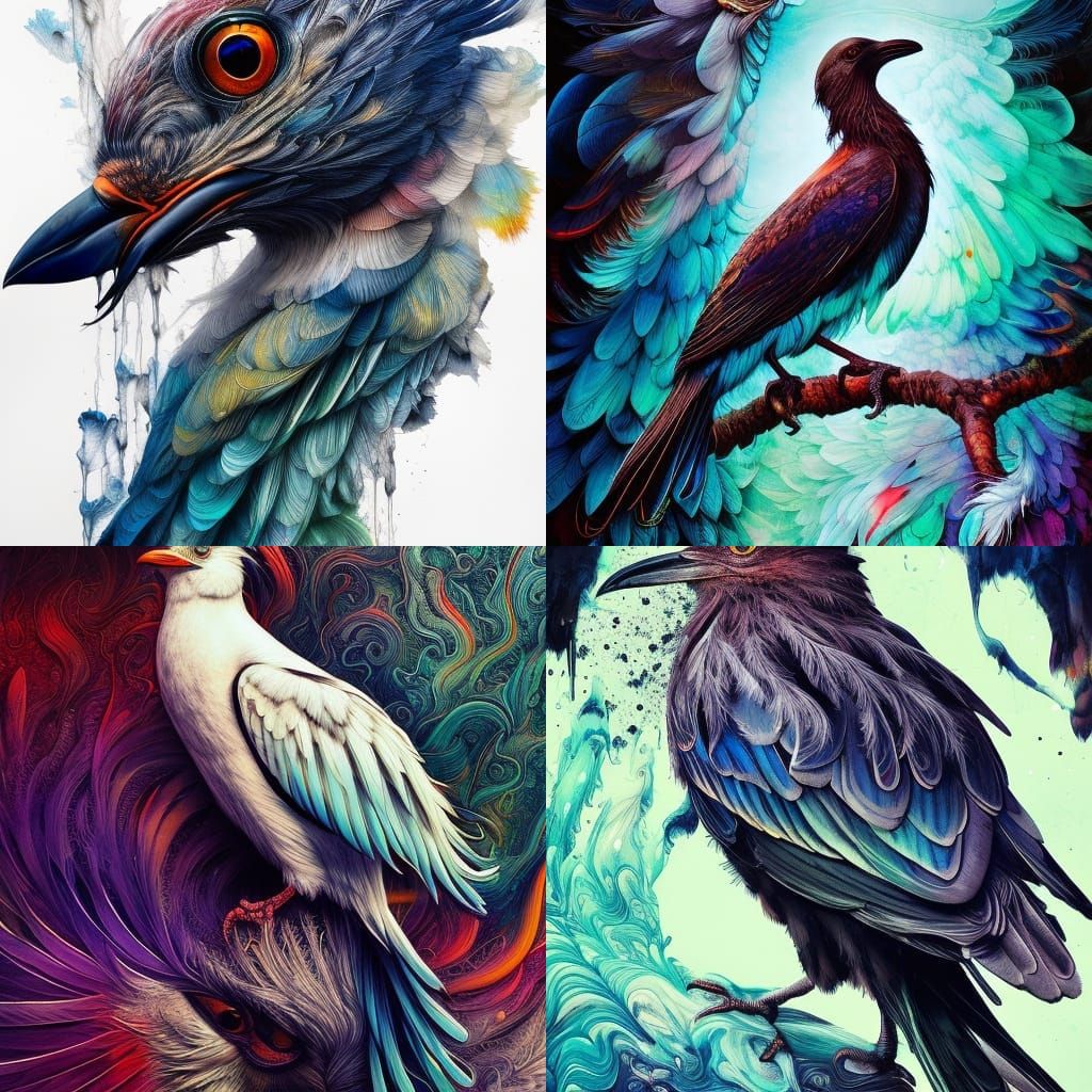 Hyperrealistic Eagle-Bird in Multicolor Ink Flow