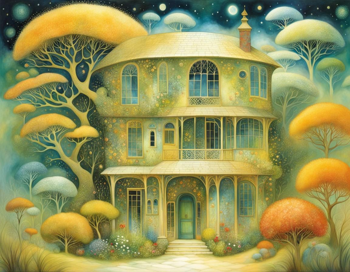 Intricate Home Illustration in Expressionist Style