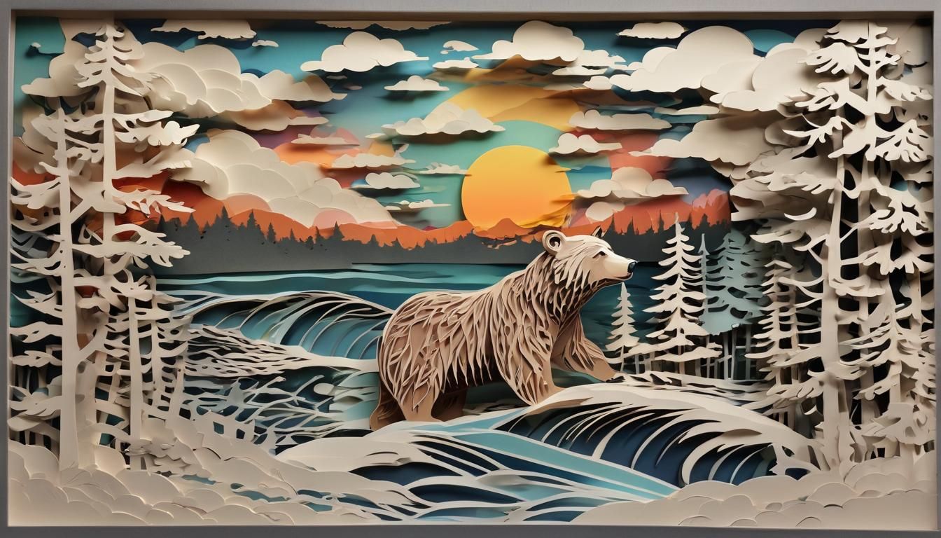 Kirigami Paper cut art, layered, 3D,  Kirigami a bear at the...