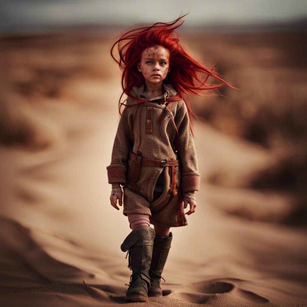 Confident Dwarf Girl in Desert Landscape