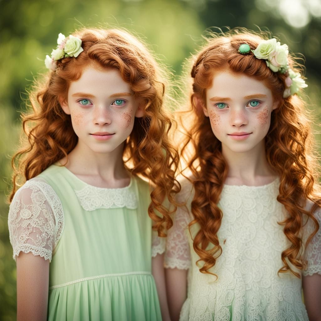 Twin Redheads in Lace Dresses