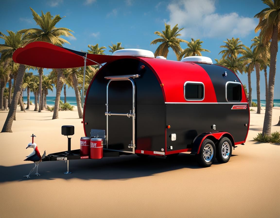Teardrop Trailer on Beach Campground in 3D