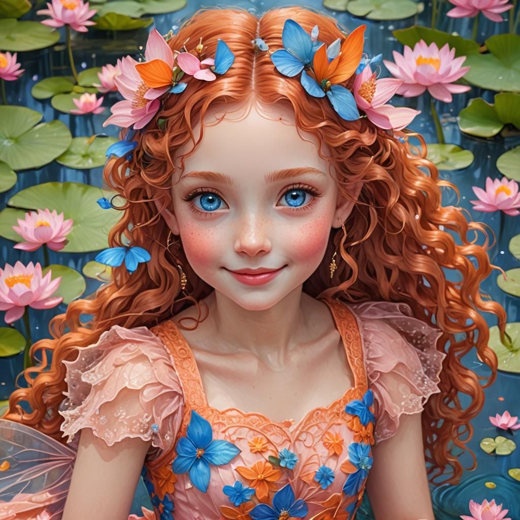 Beautiful Young Fairy with Orange Wings Portrait