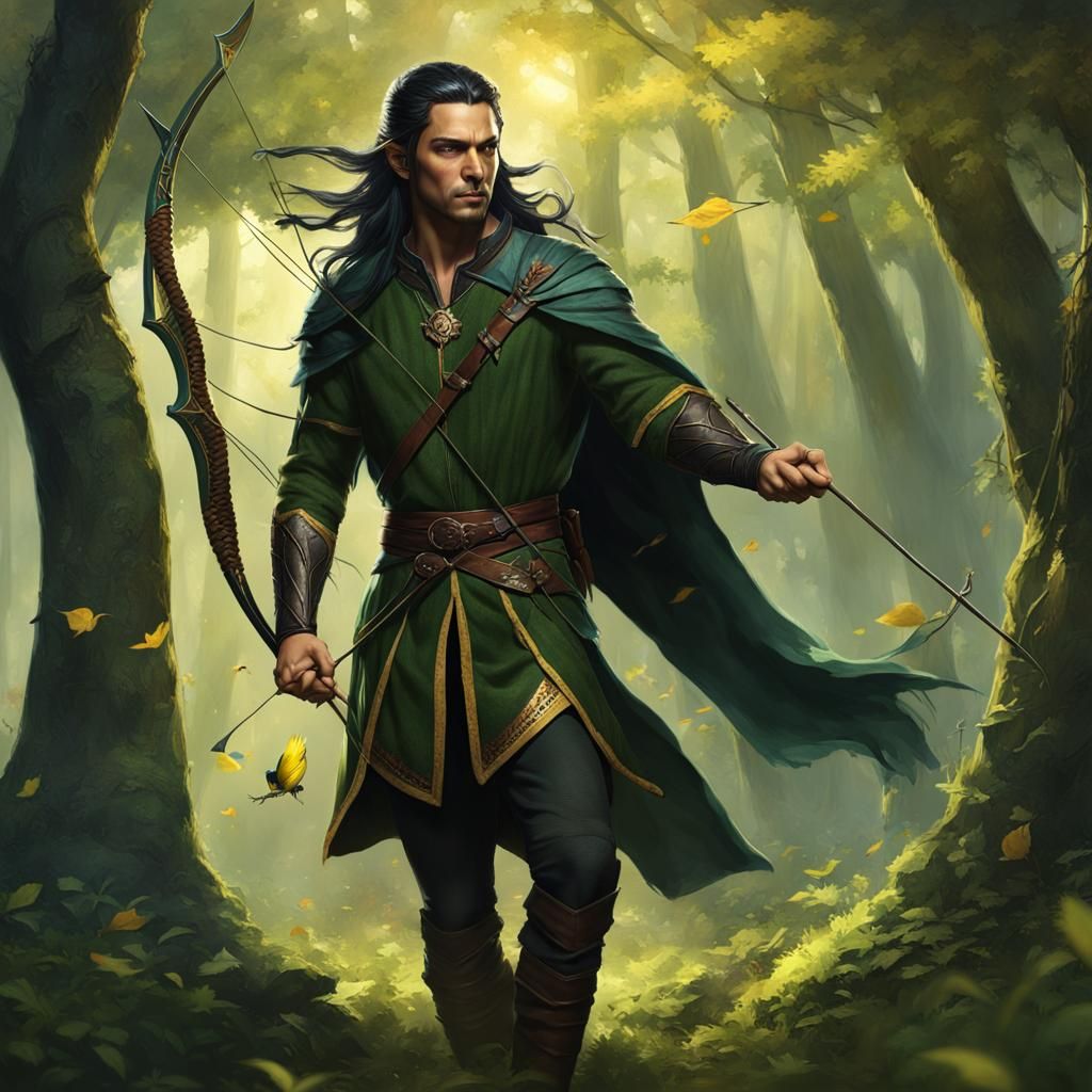 Half-Elf Archer in a Detailed Fantasy Forest