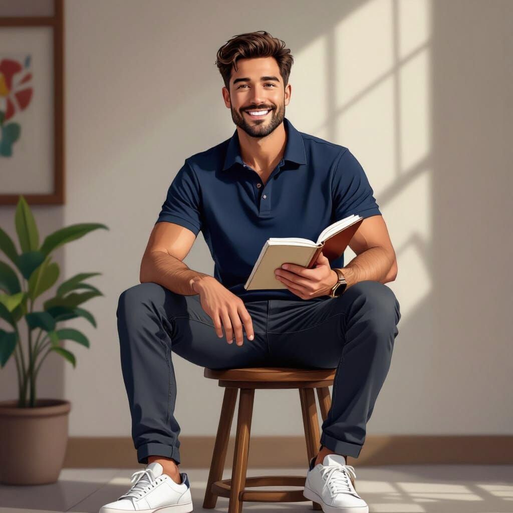 Stylized Cartoon of Man Sketching Spanish Vocabulary