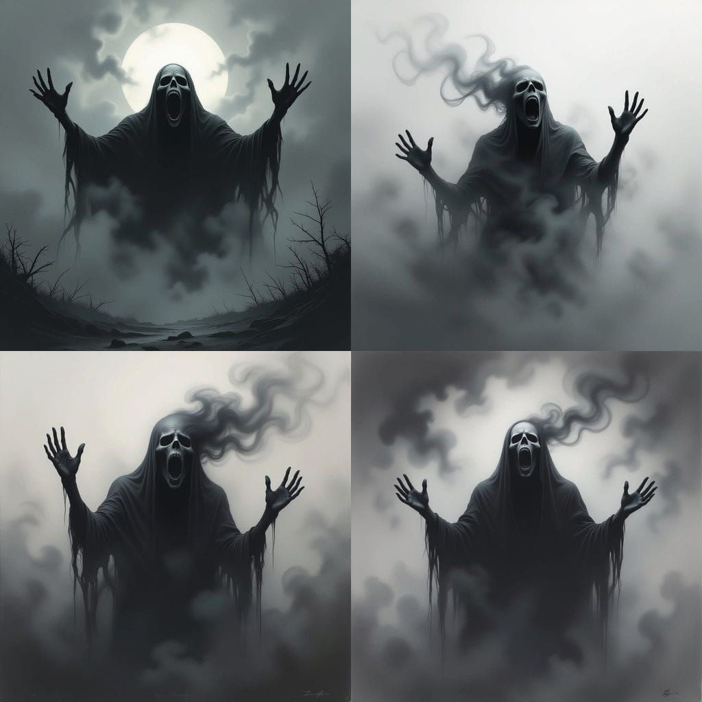 Monstrous Smoke Silhouette Screaming in Pain