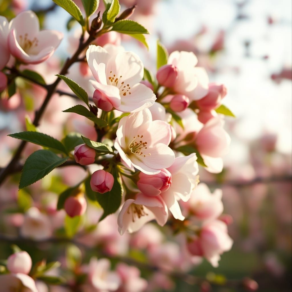 Blooming Apple Blossoms in Cinematic Film Style