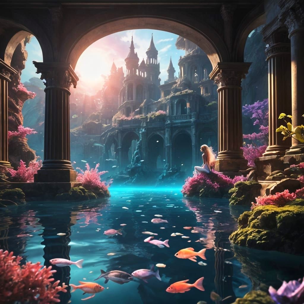 Ethereal Mermaid in Glowing Atlantis