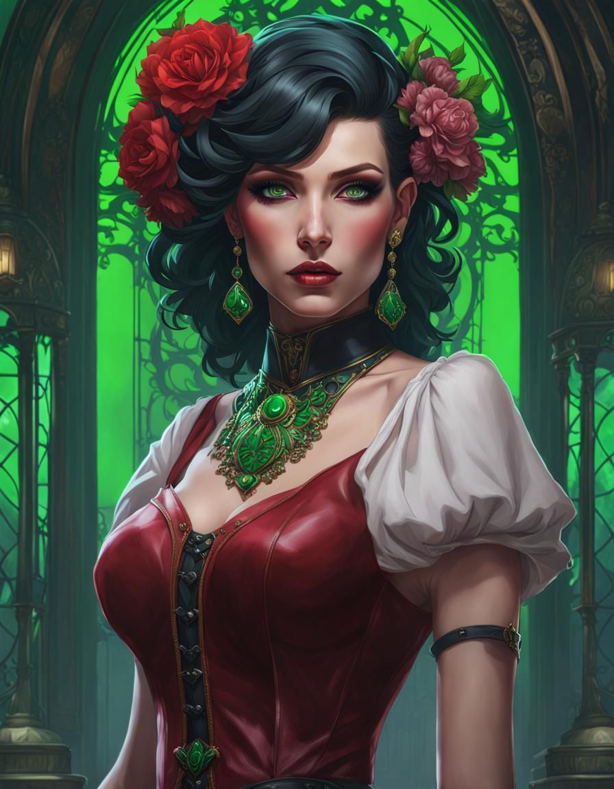 Gothic Trans Girl Portrait in Art Nouveau Style