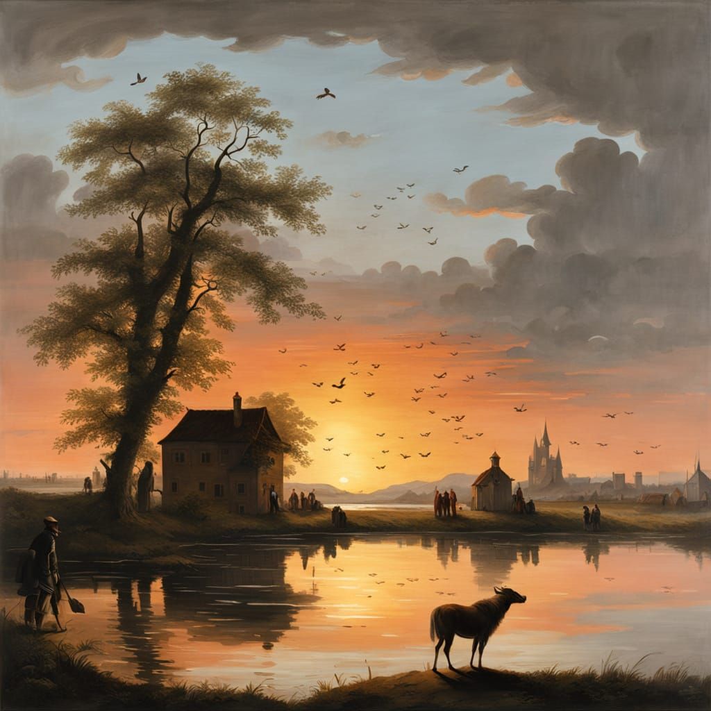 Aelbert Cuyp Style Sunset Landscape Painting
