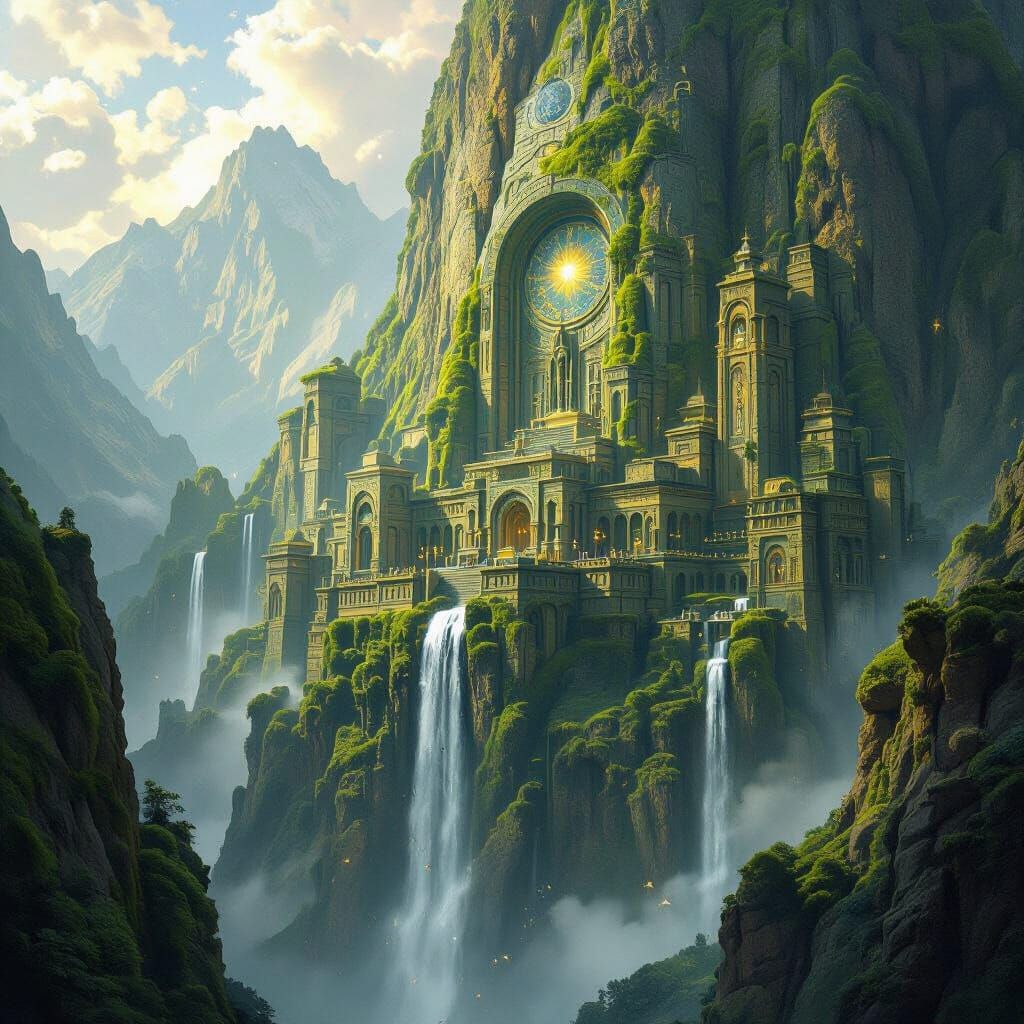 Ancient Elven City Carved into Mossy Mountain