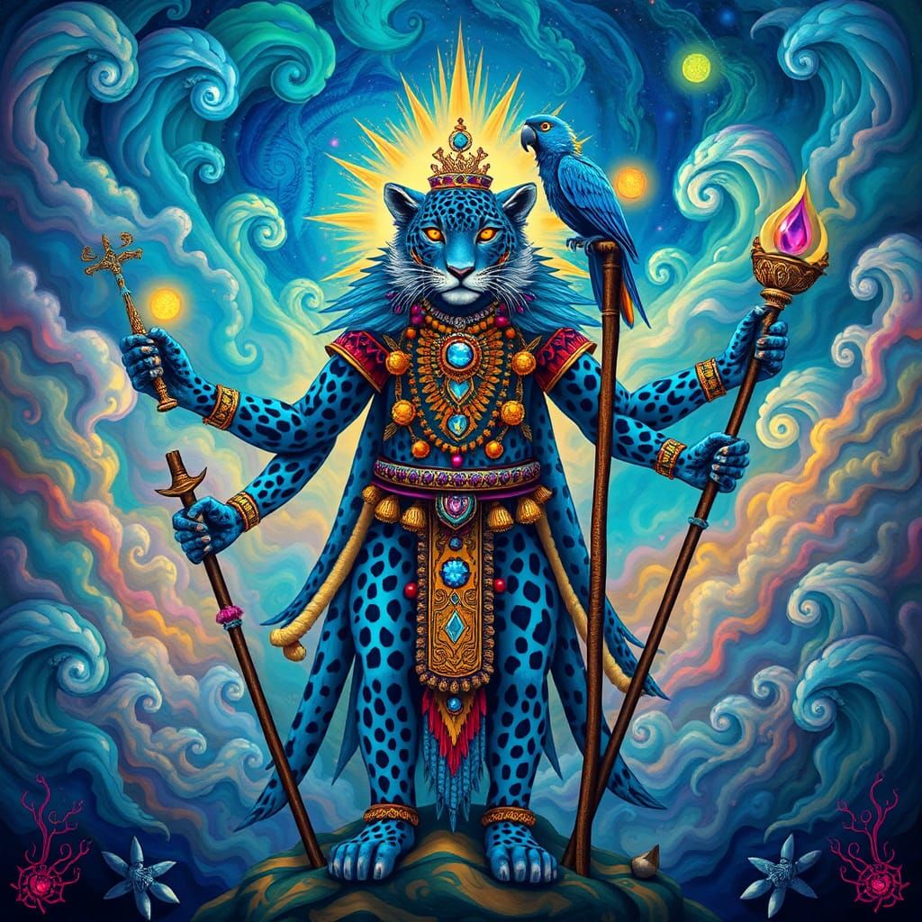 Blue Leopard Shaman in Surrealist Style