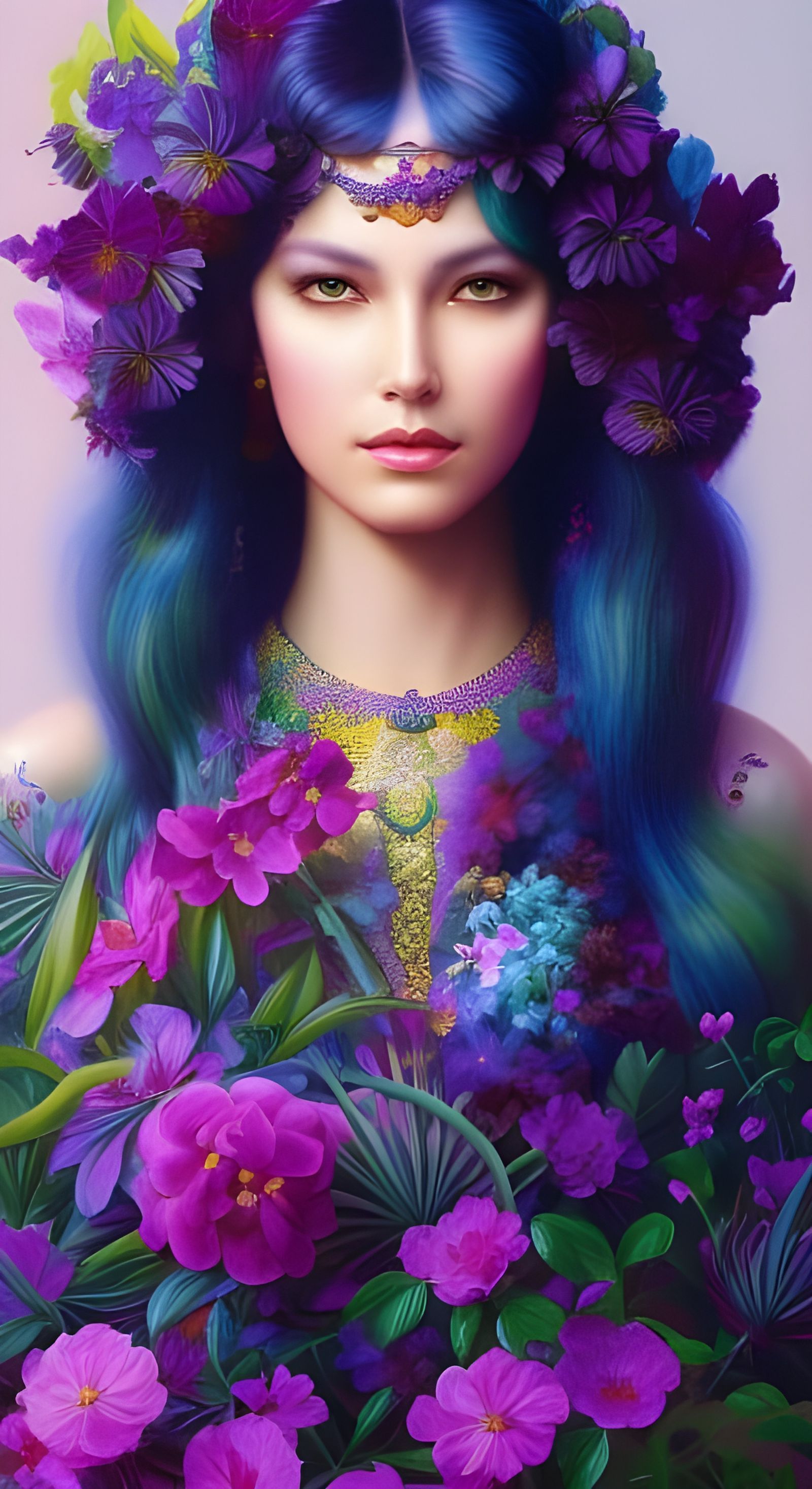 70s Hippie Woman Portrait in Rococo Pastel Style