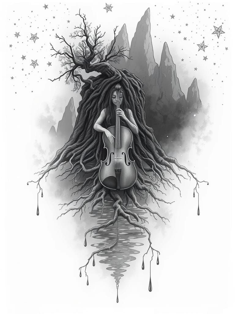 Monochromatic Baroque Landscape with Mountain Goddess