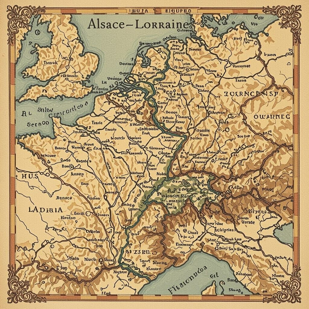 Vintage Map of Alsace-Lorraine in Ornamental Style