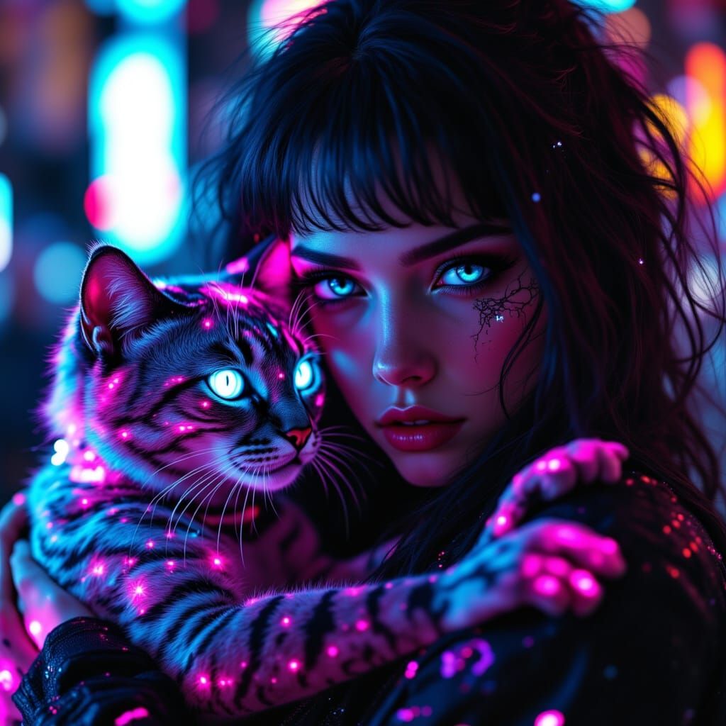 CyberGothica Woman and Cat in Post Apocalyptic City