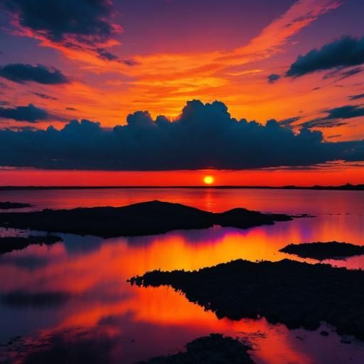 Gorgeous Orange Sunset with Purple Clouds