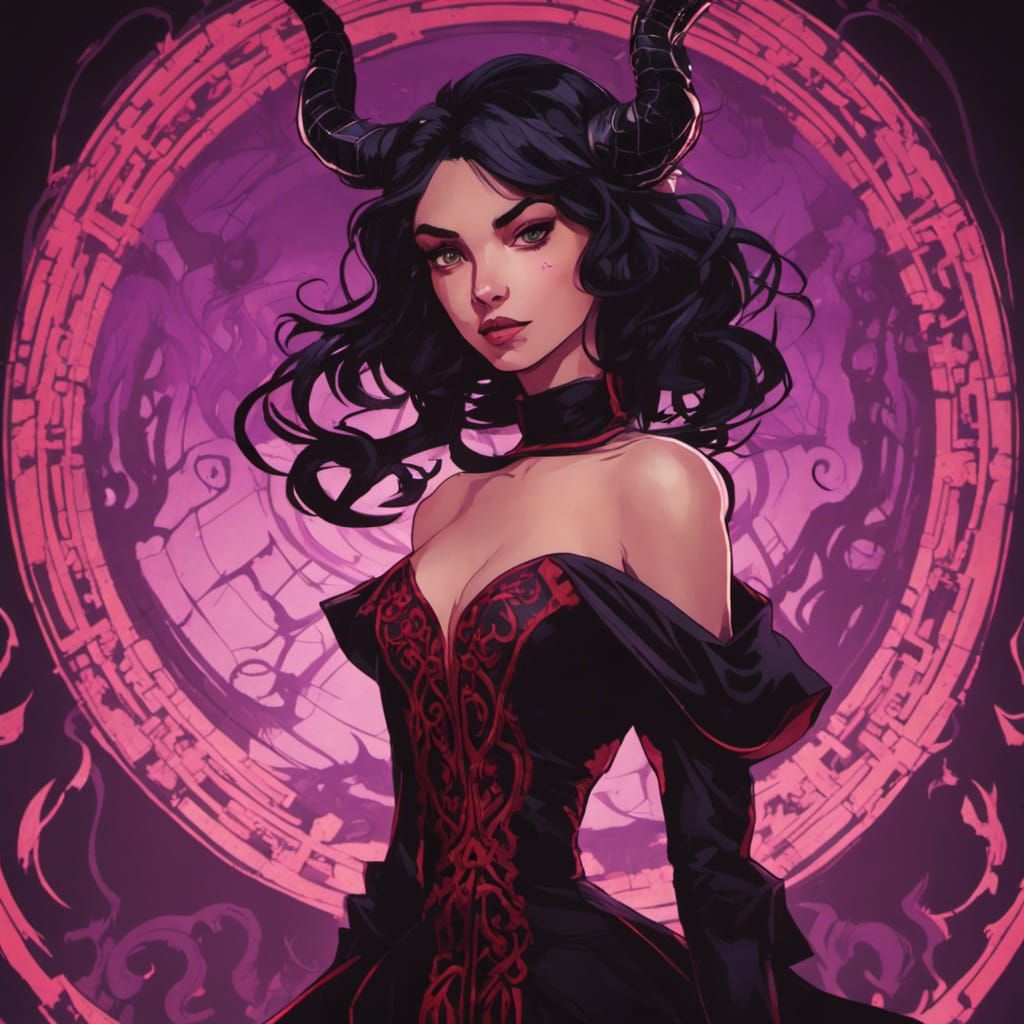 Vampire Woman with Runic Magic in Comic Style