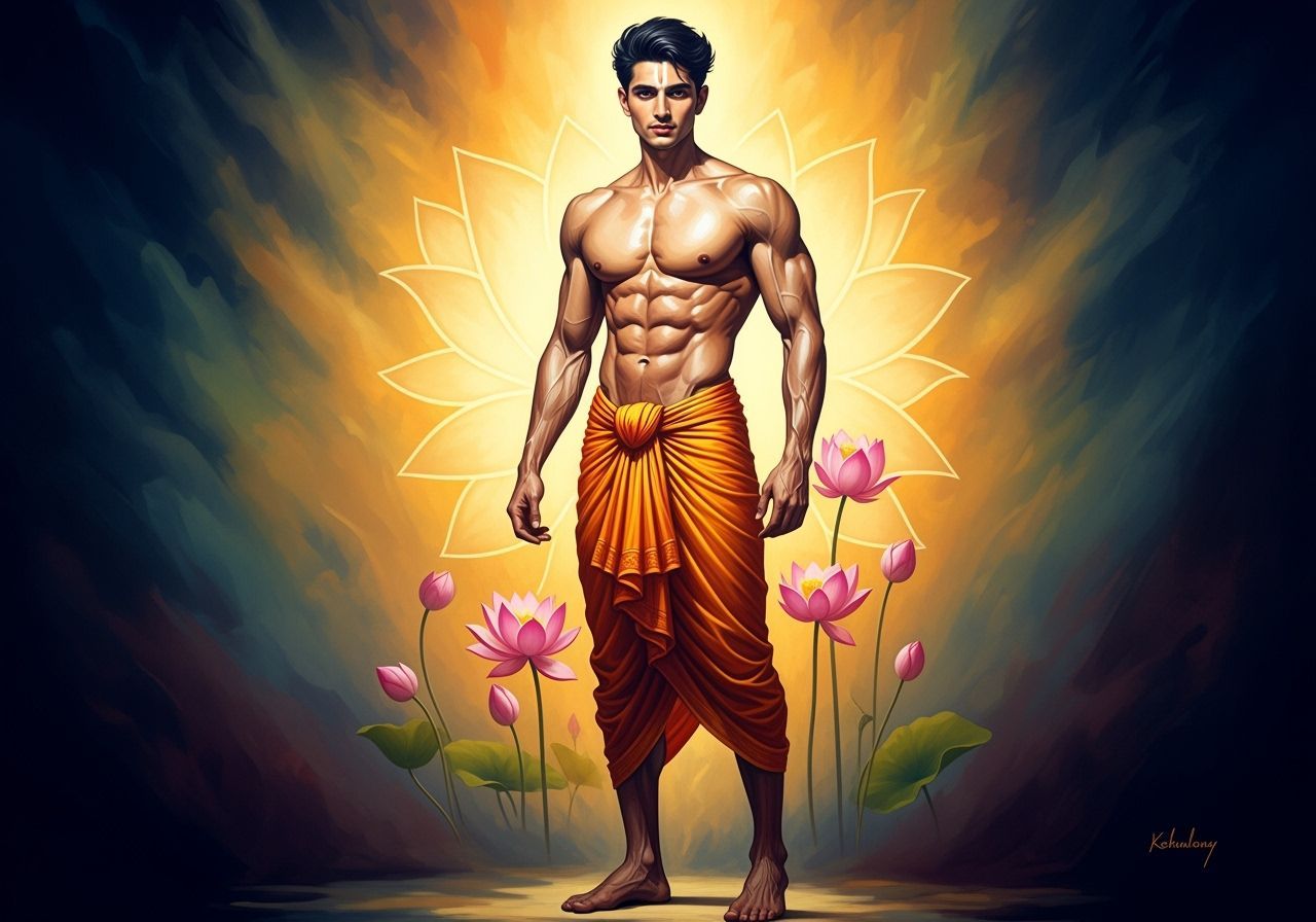 Spiritual Painting of Muscular Indian Man as Lord of the Lot...