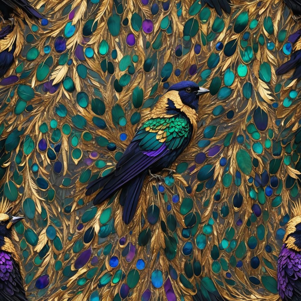 Iridescent Bird with Royal Collar, Fantasy Concept Art